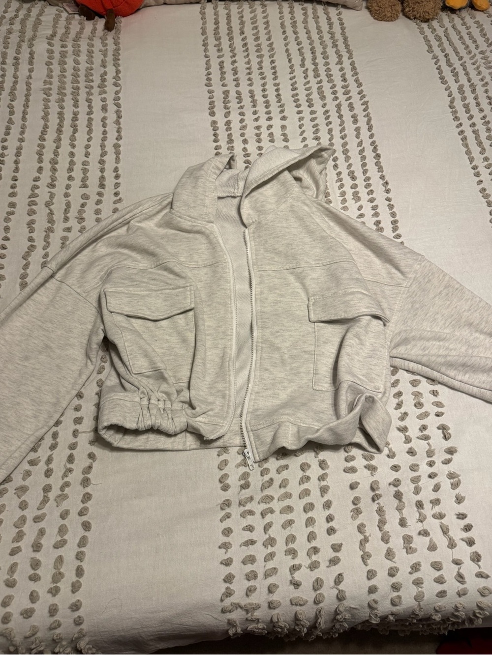 SHEIN Light Gray Teddy Zip-Up Cropped Jacket